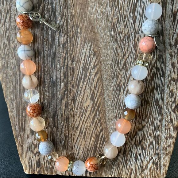 Chico’s Beaded Rhinestone Rope Charm Necklace Multi-Color Marble Crackle 36”+4”L - Picture 7 of 12